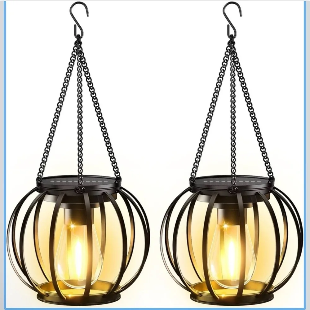 2Pcs Elegant Black and Gold Hanging Lanterns